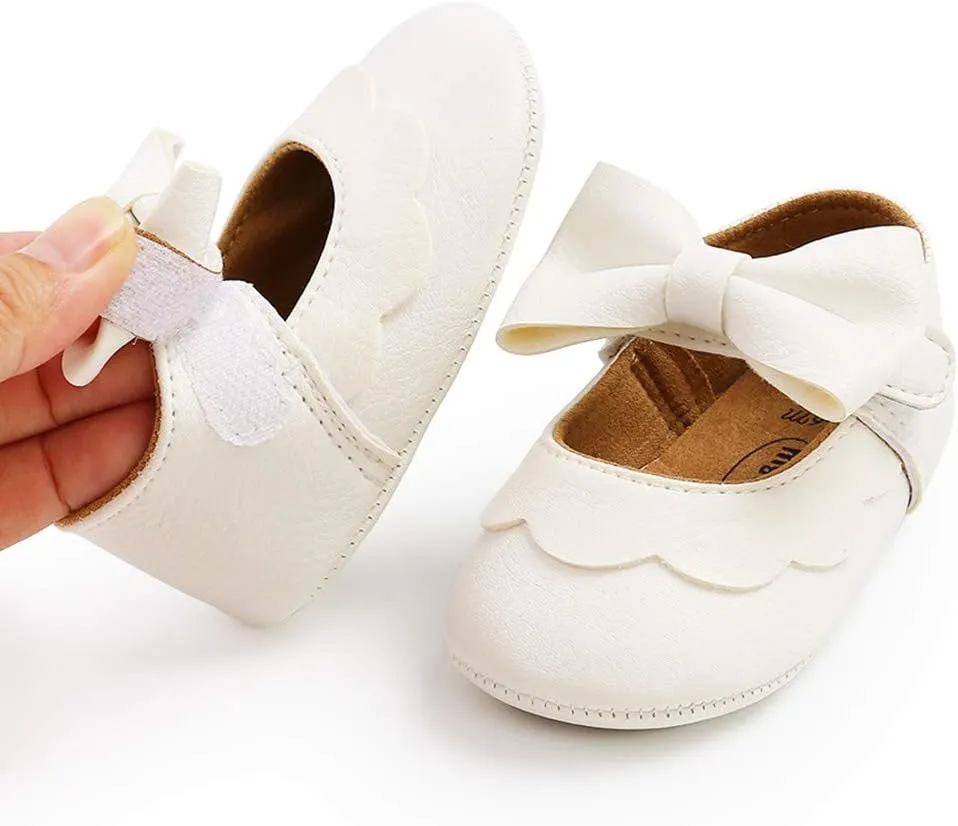LAFEGEN Baby Girls Mary Jane Flats with Bownot Non Slip Soft Sole PU Leather Newborn Infant Toddler First Walker Cirb Dress Shoes