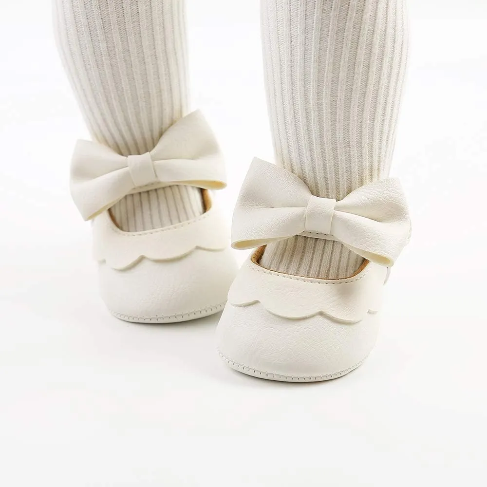 LAFEGEN Baby Girls Mary Jane Flats with Bownot Non Slip Soft Sole PU Leather Newborn Infant Toddler First Walker Cirb Dress Shoes
