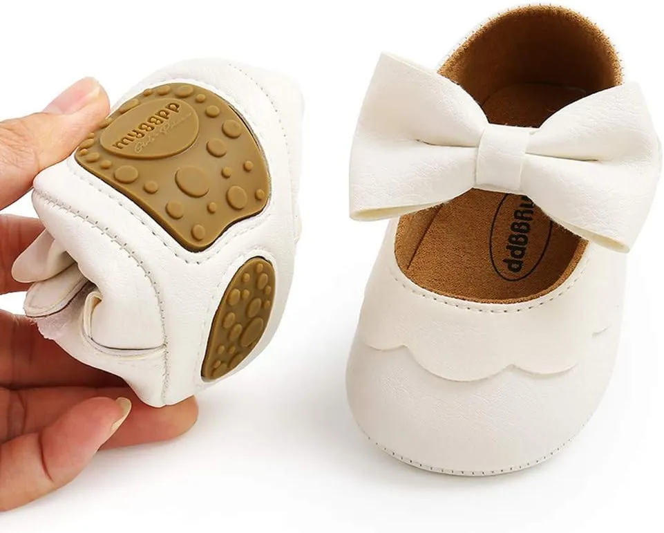 LAFEGEN Baby Girls Mary Jane Flats with Bownot Non Slip Soft Sole PU Leather Newborn Infant Toddler First Walker Cirb Dress Shoes
