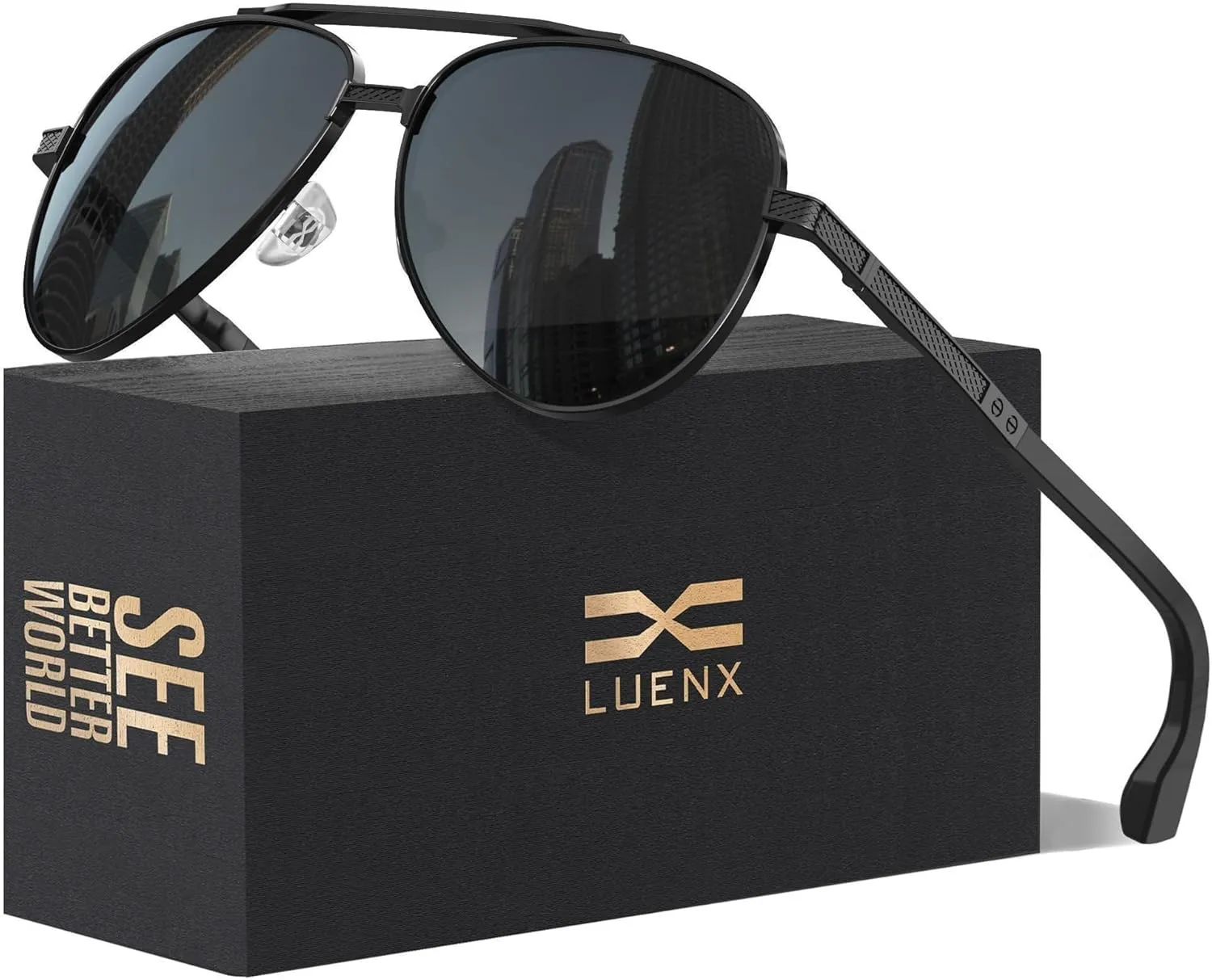 LUENX Aviator Sunglasses for Men Polarized Driving Trendy Retro Sun Glasses UV400 Protection