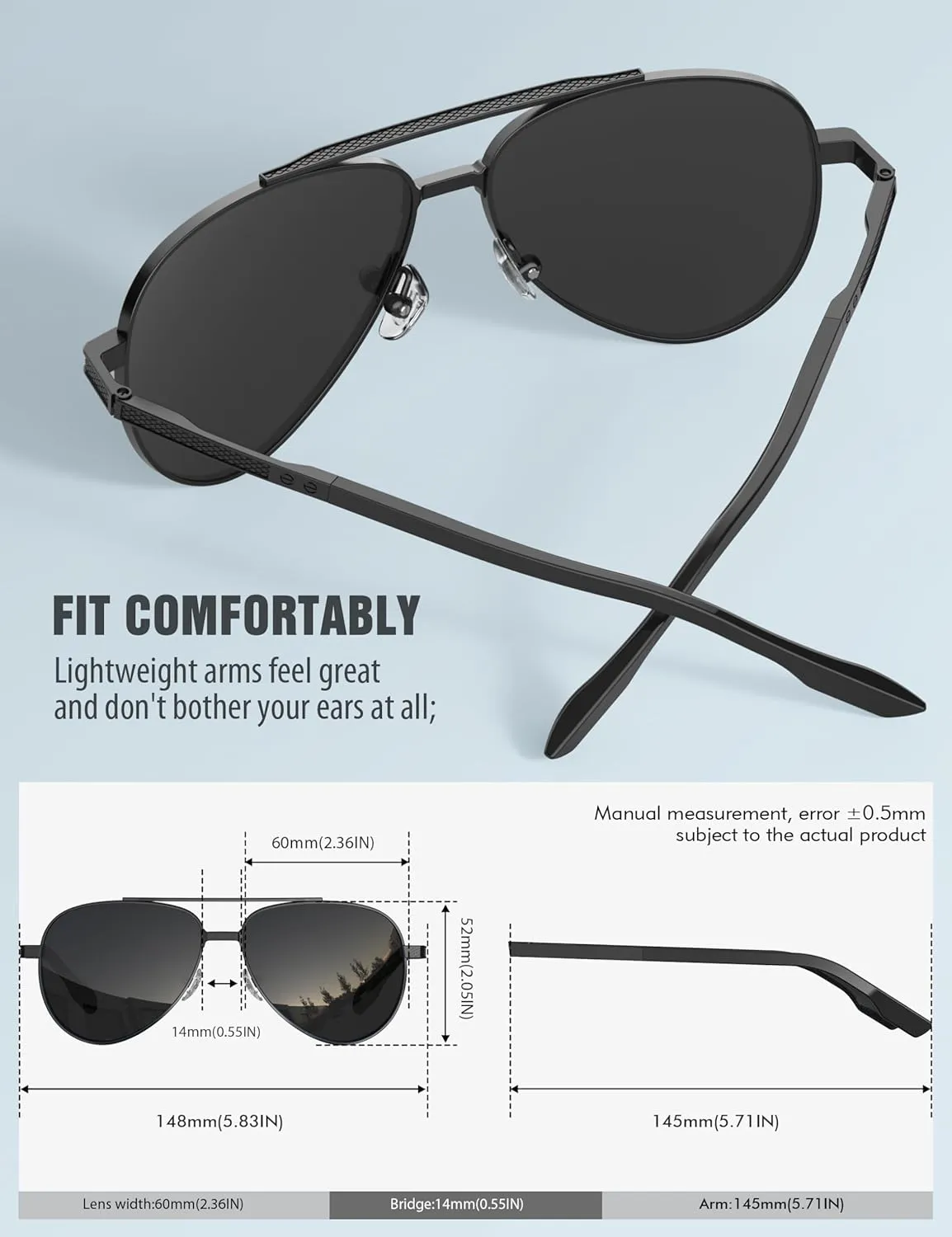 LUENX Aviator Sunglasses for Men Polarized Driving Trendy Retro Sun Glasses UV400 Protection