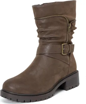 Luoika Women's Wide Width Ankle Boots - Low Heel Side Zipper Slouchy Mid Calf Boots Short Booties.