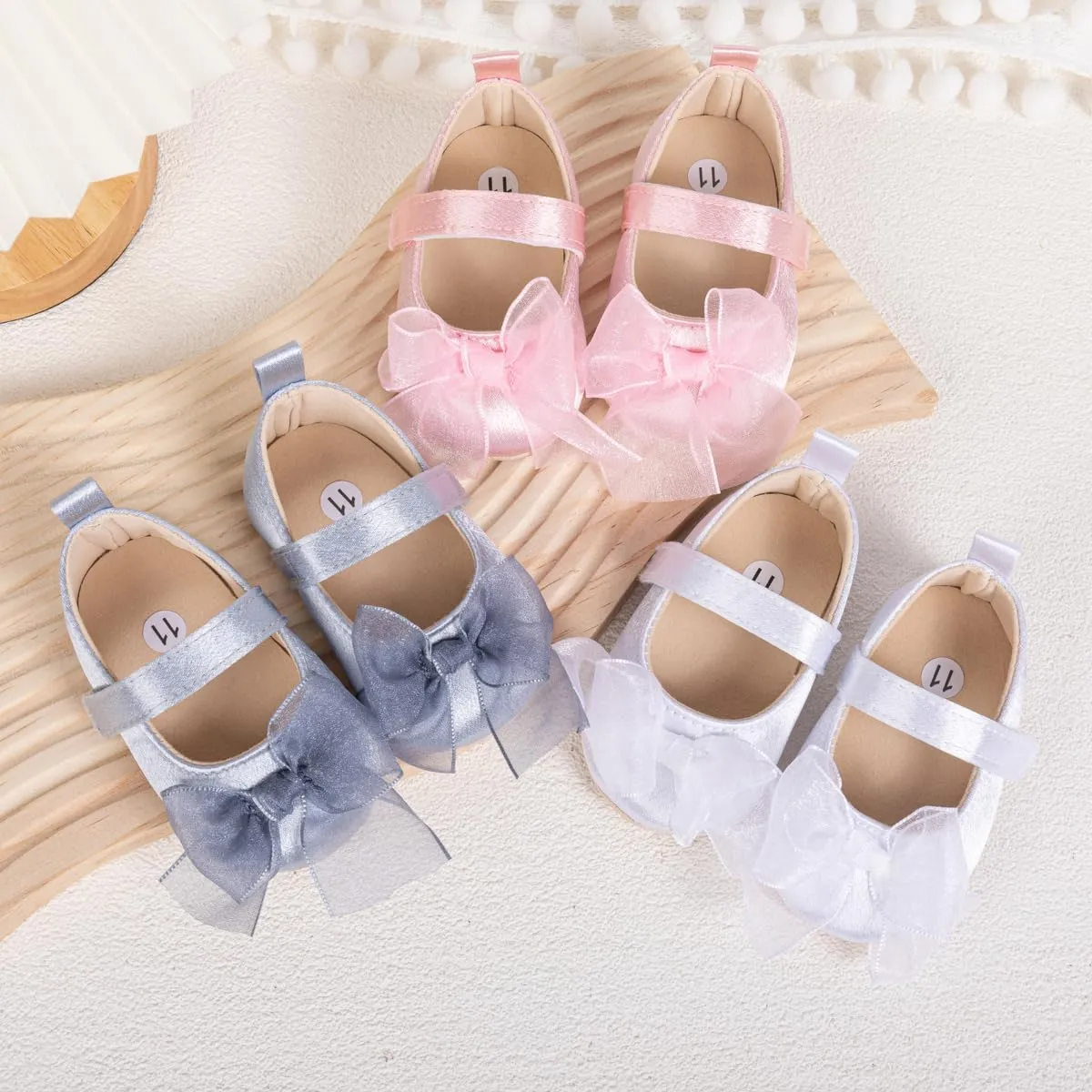 Meckior Infant Baby Girls Boys Handmade Princess Flats Toddler First Walkers Soft PU Leather Non-Slip Crib Wedding Dress Shoes