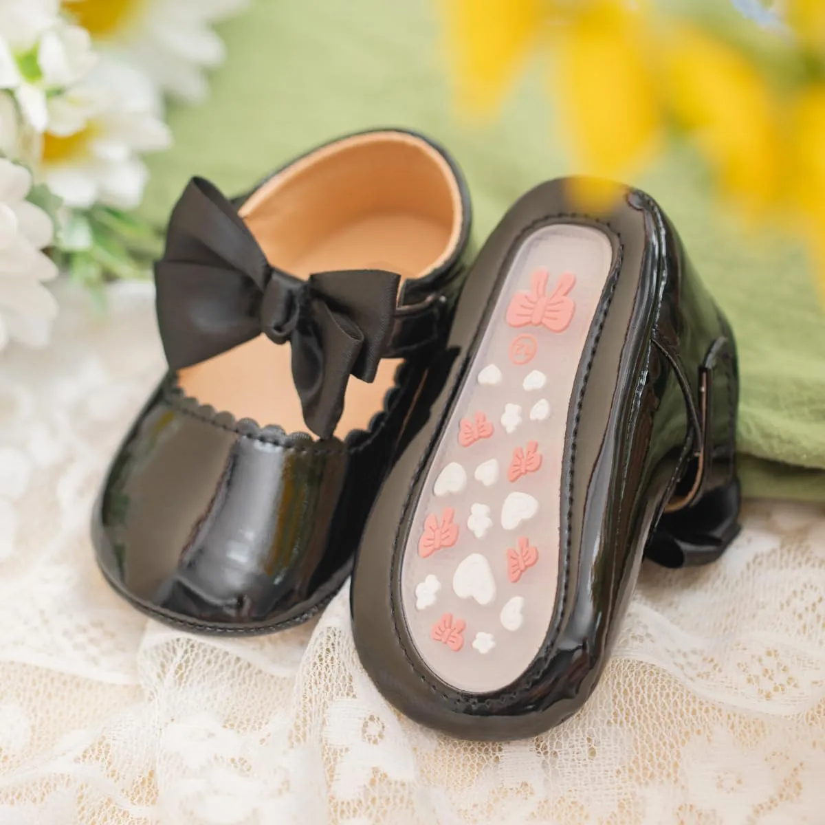 Meckior Infant Baby Girls Boys Handmade Princess Flats Toddler First Walkers Soft PU Leather Non-Slip Crib Wedding Dress Shoes