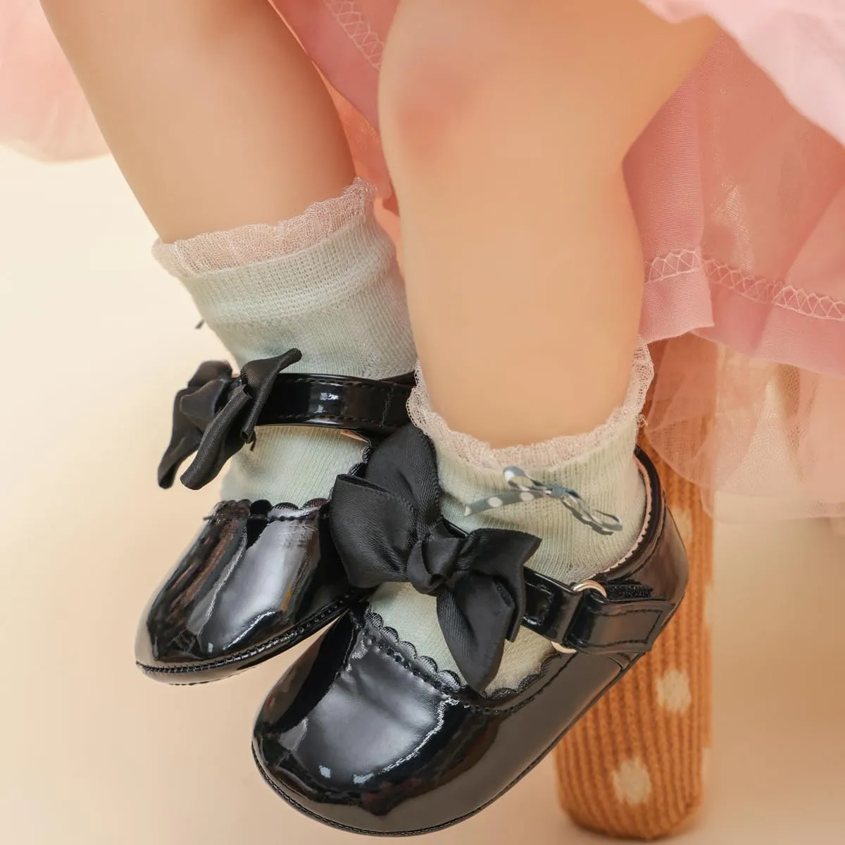 Meckior Infant Baby Girls Boys Handmade Princess Flats Toddler First Walkers Soft PU Leather Non-Slip Crib Wedding Dress Shoes
