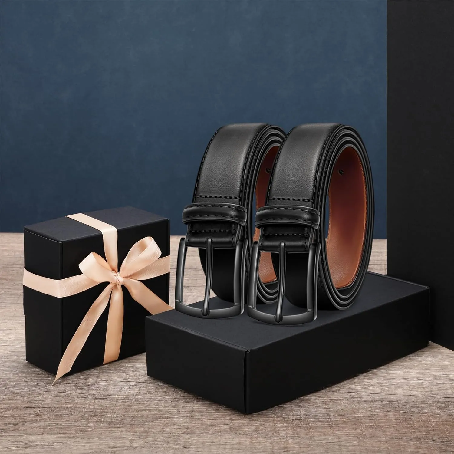 Men's Belt 2Pack Genuine Leather Belt for Men Dress Casual Golf Jeans Pants 1 3/8"