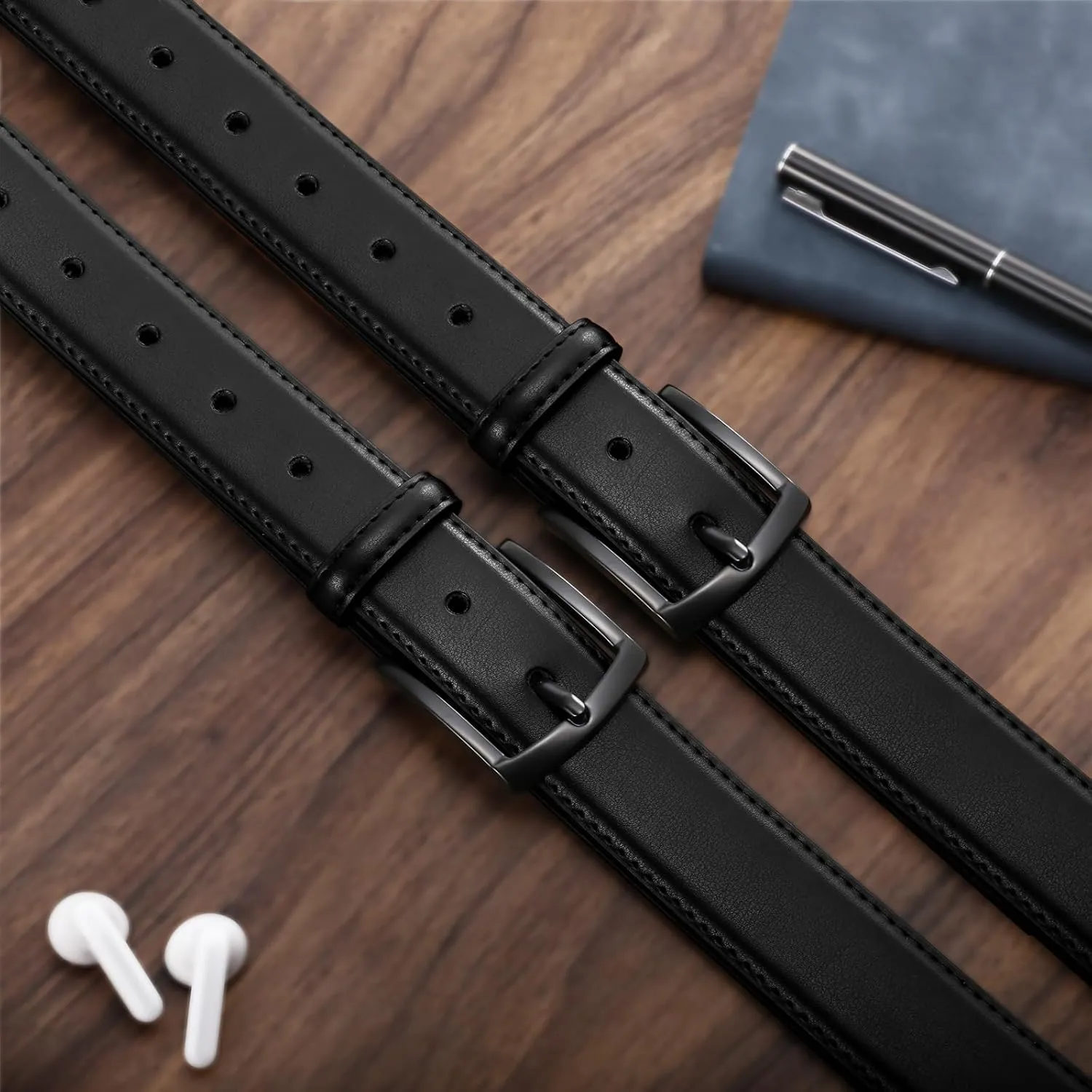 Men's Belt 2Pack Genuine Leather Belt for Men Dress Casual Golf Jeans Pants 1 3/8"