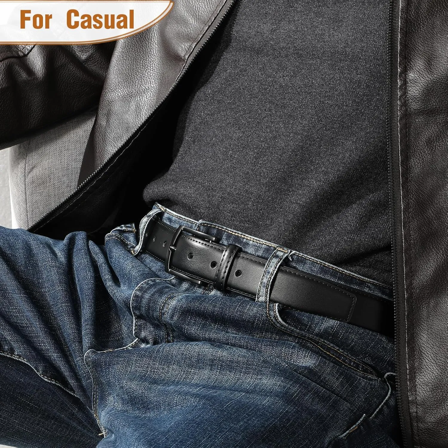 Men's Belt 2Pack Genuine Leather Belt for Men Dress Casual Golf Jeans Pants 1 3/8"