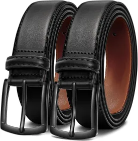 Men's Belt 2Pack Genuine Leather Belt for Men Dress Casual Golf Jeans Pants 1 3/8"