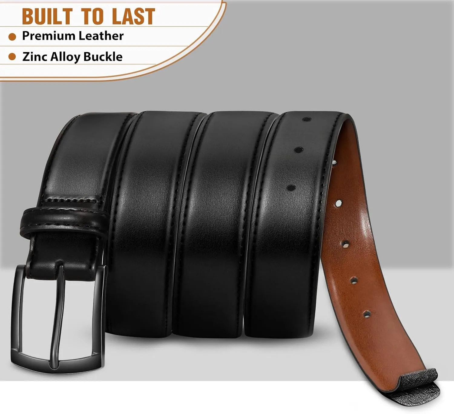 Men's Belt 2Pack Genuine Leather Belt for Men Dress Casual Golf Jeans Pants 1 3/8"