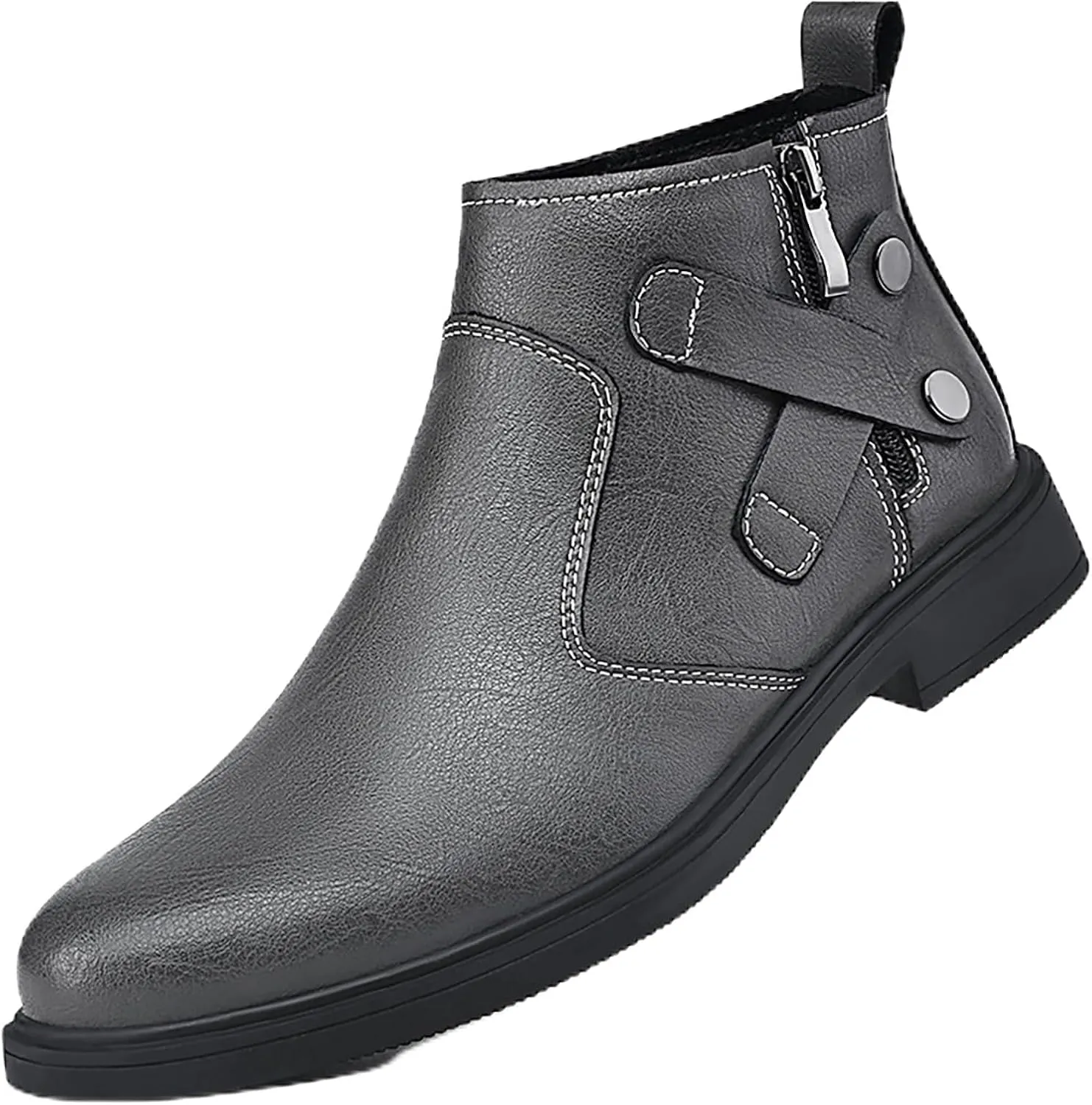 Men's Genuine Leather Chelsea Boots with Buckle Strap Autumn Winter Fashion Side Zipper Comfortable Fur Lining Business Oxford Boots Casual Dress Chukka Boots