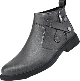 Men's Genuine Leather Chelsea Boots with Buckle Strap Autumn Winter Fashion Side Zipper Comfortable Fur Lining Business Oxford Boots Casual Dress Chukka Boots