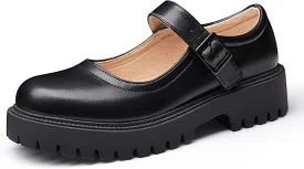 MUSSHOE Mary Jane Shoes Women Comfortable Casual Round Toe Platform Chunky Low Heel Flat Shoes with Ankle Straps