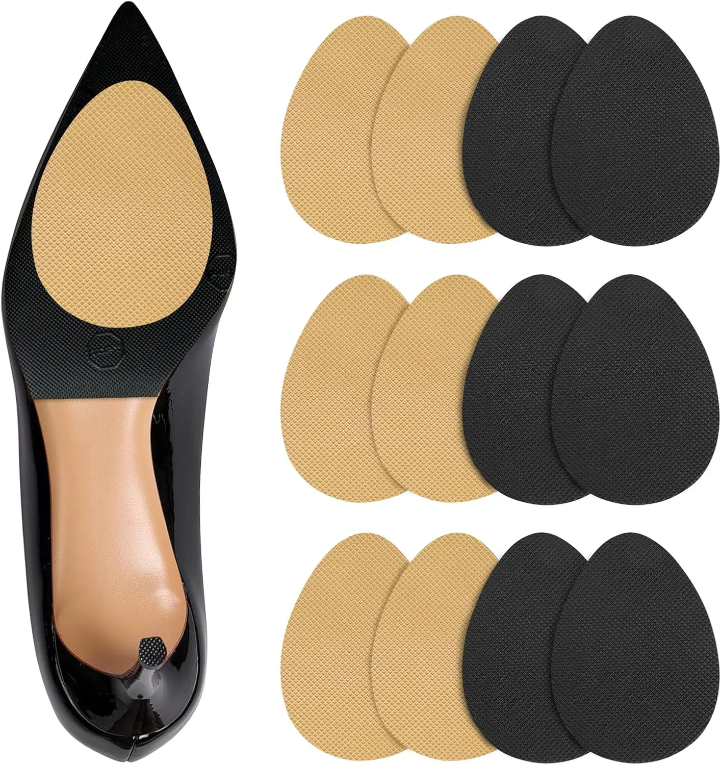 Non Slip Shoe Pads,Shoe Grips on Bottom of Shoes Silica Gel Anti Slip Shoe Grips Self Adhesive Shoe Sole Protector Shoe Stickers for Heels Shoes(Black 6pcs Beige 6pcs)