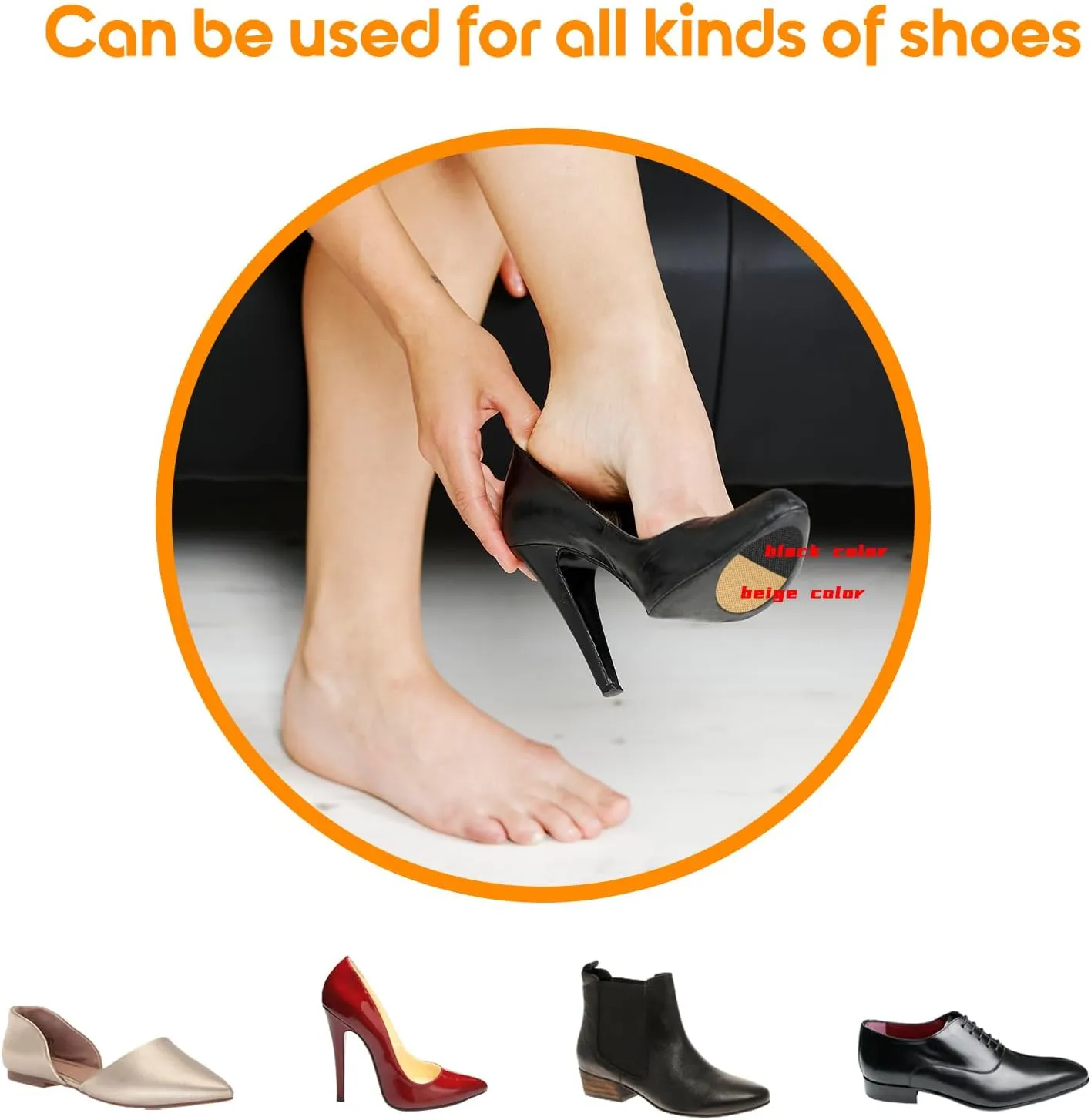 Non Slip Shoe Pads,Shoe Grips on Bottom of Shoes Silica Gel Anti Slip Shoe Grips Self Adhesive Shoe Sole Protector Shoe Stickers for Heels Shoes(Black 6pcs Beige 6pcs)