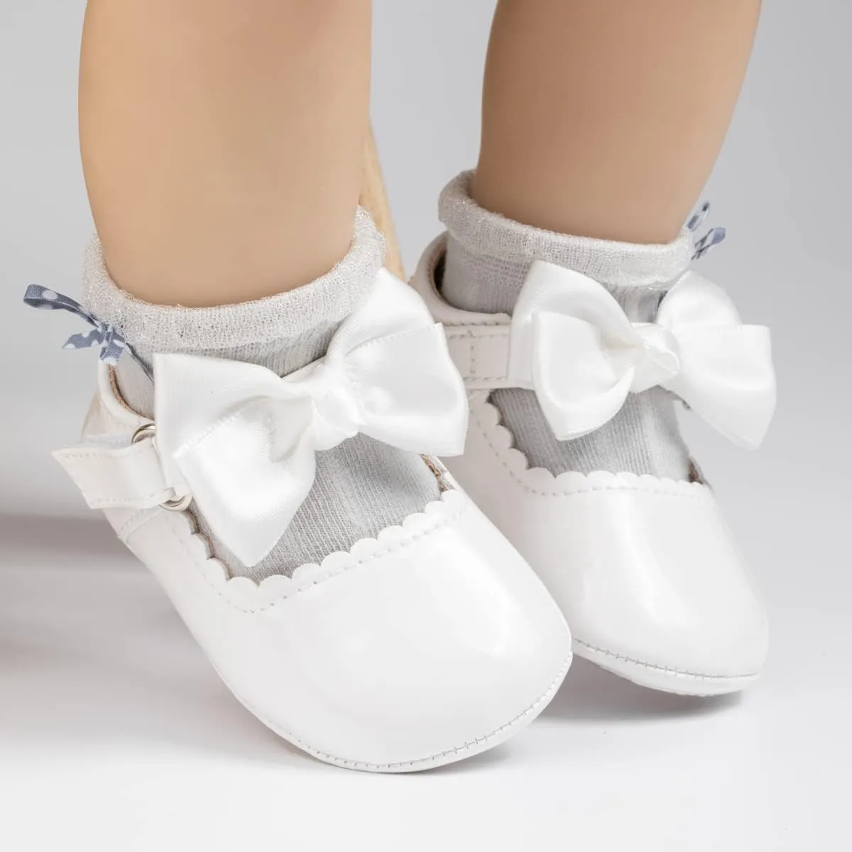 Oamico Infant Baby Girls Mary Jane Flats Non Slip Rubber Sole with Bownot Toddler First Walkers Princess Wedding Dress Shoes