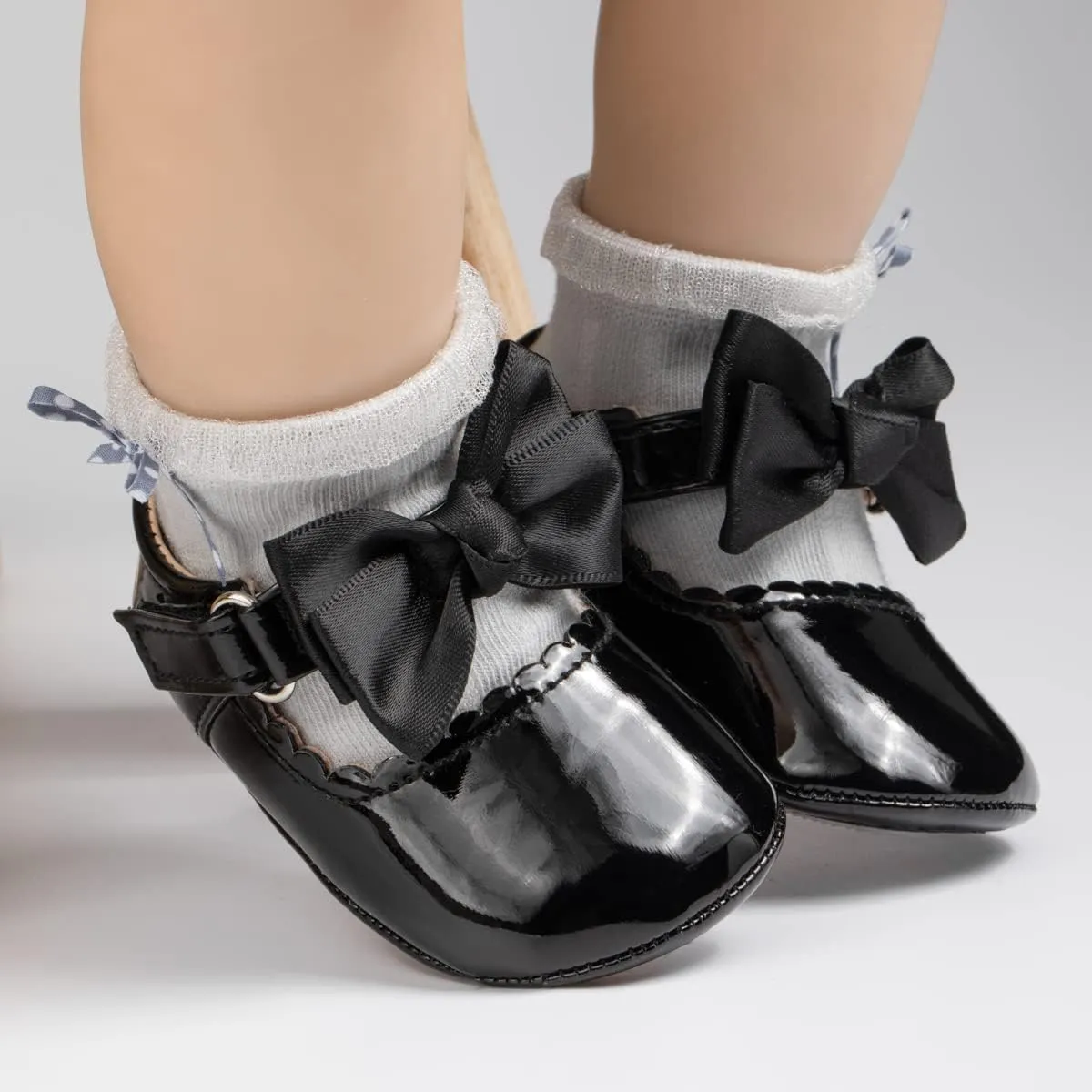 Oamico Infant Baby Girls Mary Jane Flats Non Slip Rubber Sole with Bownot Toddler First Walkers Princess Wedding Dress Shoes