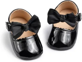 Oamico Infant Baby Girls Mary Jane Flats Non Slip Rubber Sole with Bownot Toddler First Walkers Princess Wedding Dress Shoes