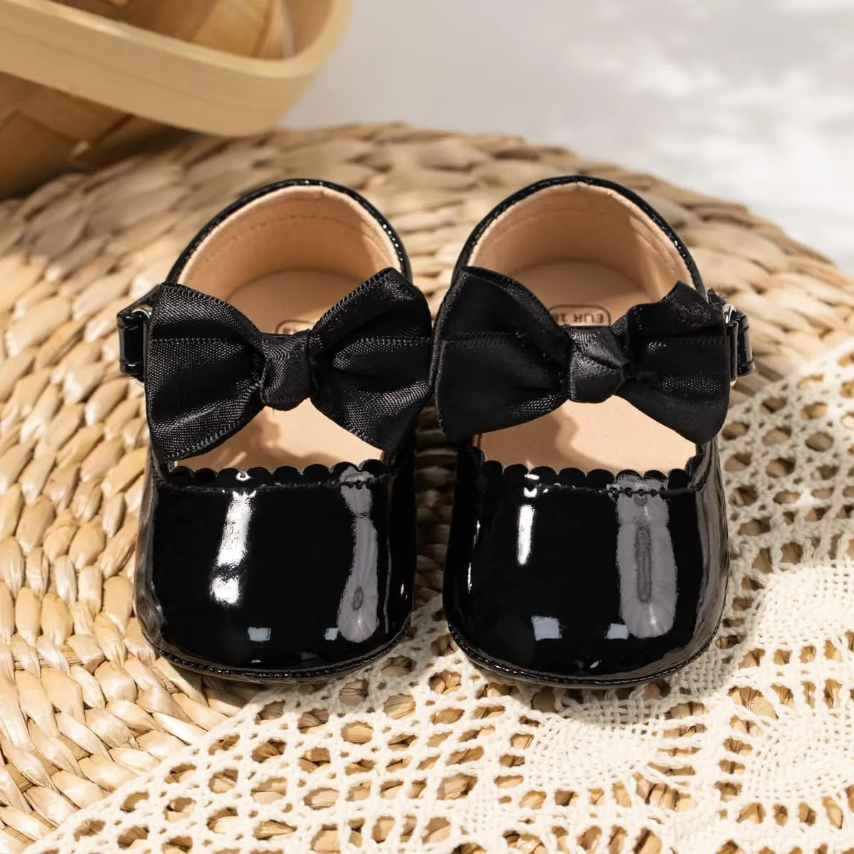 Oamico Infant Baby Girls Mary Jane Flats Non Slip Rubber Sole with Bownot Toddler First Walkers Princess Wedding Dress Shoes