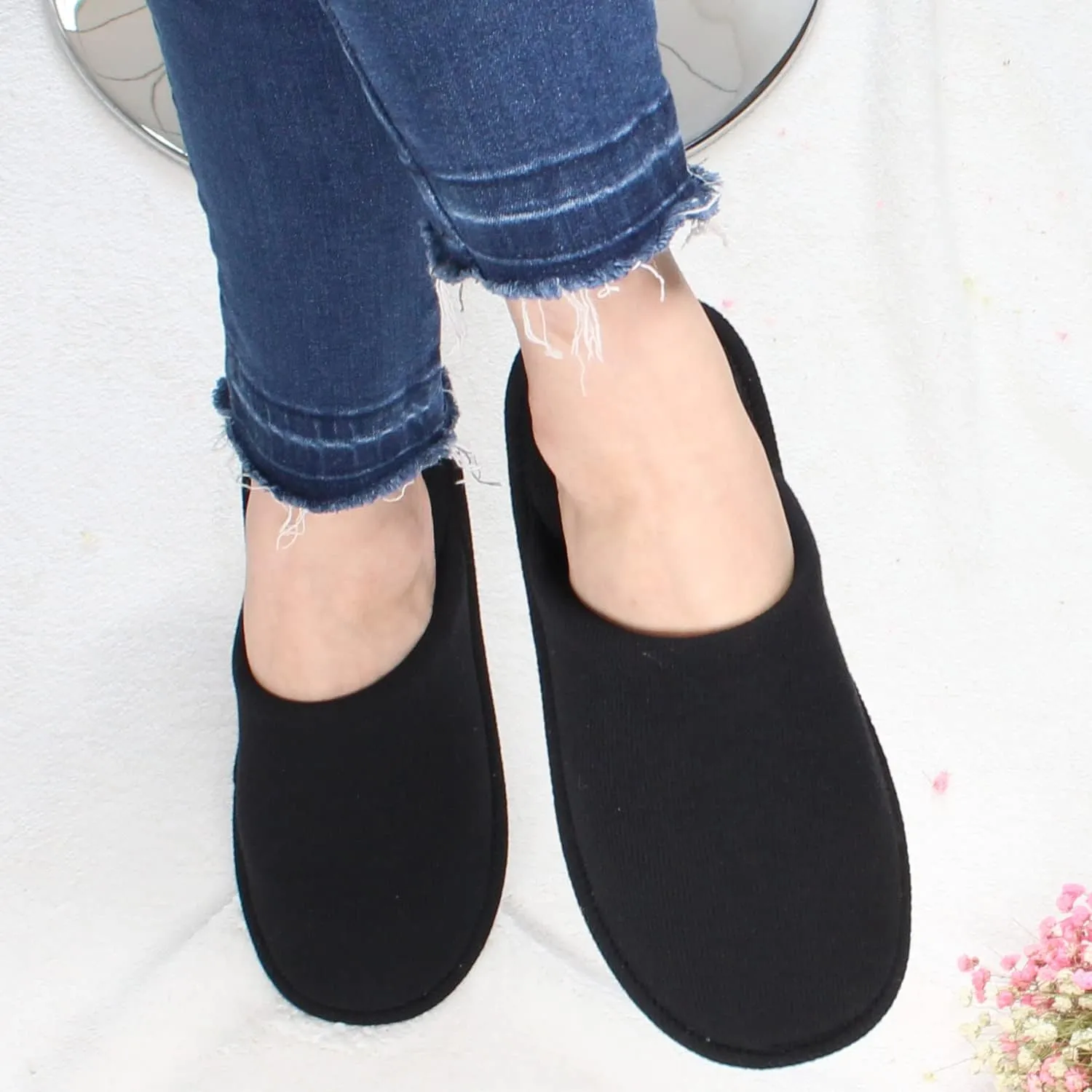 ofoot Mens Indoor Memory Foam Cotton Scuff Slippers Slip On Summer House Shoes Flats Breathable Lightweight Washable Non Skid Rubber Soles