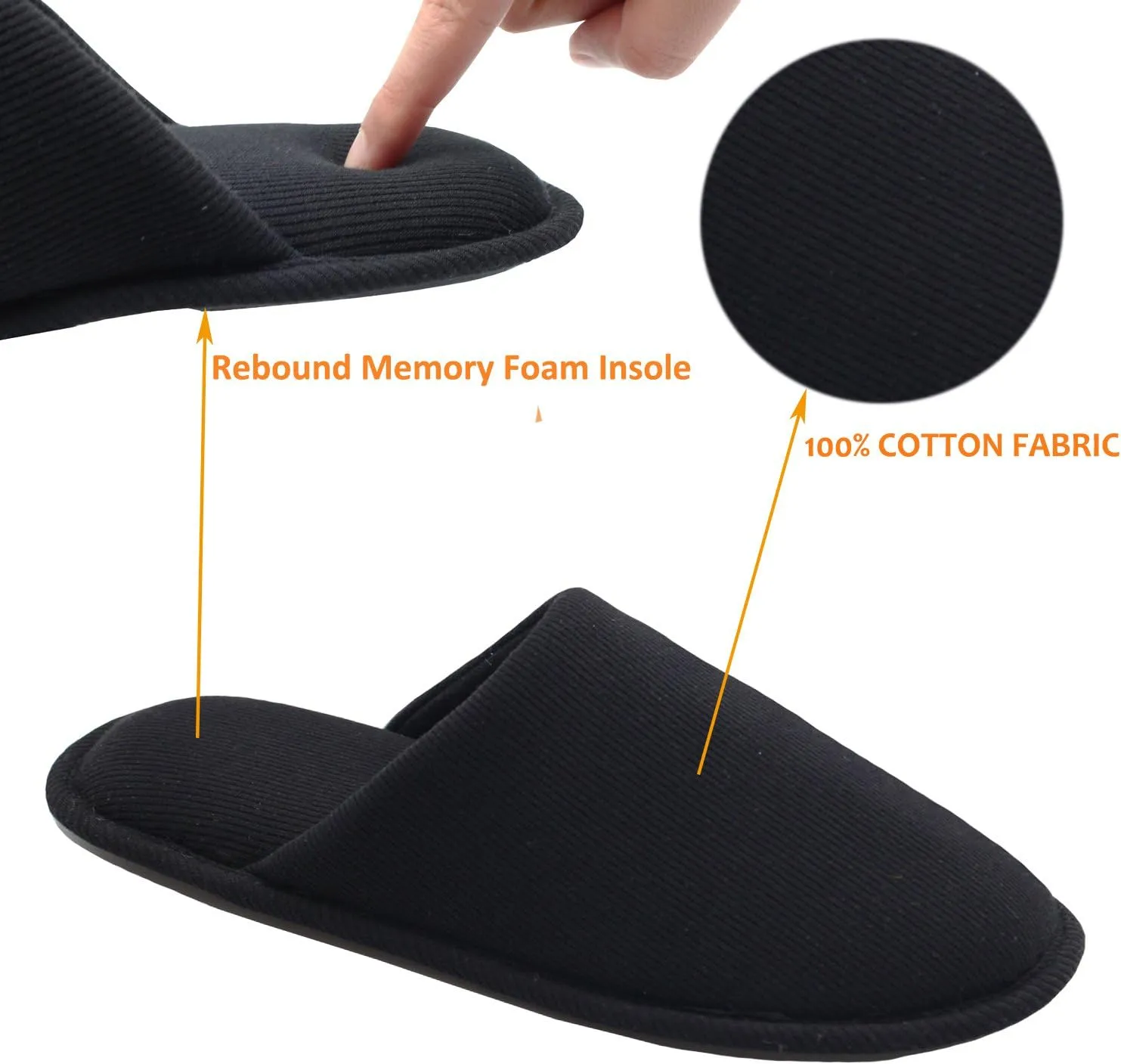 ofoot Mens Indoor Memory Foam Cotton Scuff Slippers Slip On Summer House Shoes Flats Breathable Lightweight Washable Non Skid Rubber Soles
