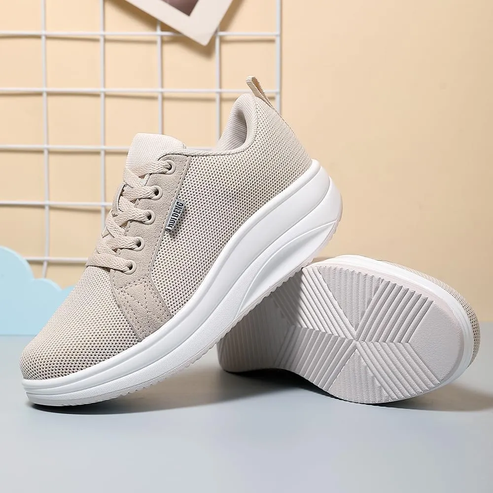 Oude Womens Walking Sneakers Comfy | Platform Shoes for Women Fashion | Stylish Standing All Day Rocker Bottom