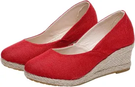 Platform Espadrilles for Women Dressy Closed Toe Slingback Pointed Toe Comfortable Wedge Pumps Shoes Slip On Wedge Sandals Mid Low Heel Canvas Walking Shoes