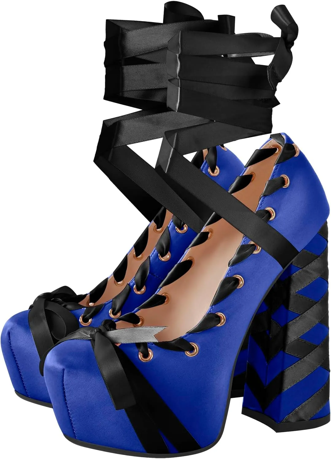 Platform Heels Chunky Bow Ribbon Pumps