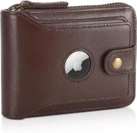 Polare Napa Leather Wallet for Men Bifold RFID Blocking Cash Credit Card Case with Air Tag Slot and YKK Zip Coin Pocket (Coffee with AirTag Slot)