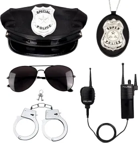 Police Costume Accessories Handcuffs Police Hat Badge Sunglasses Set Halloween Cop Swat Costume