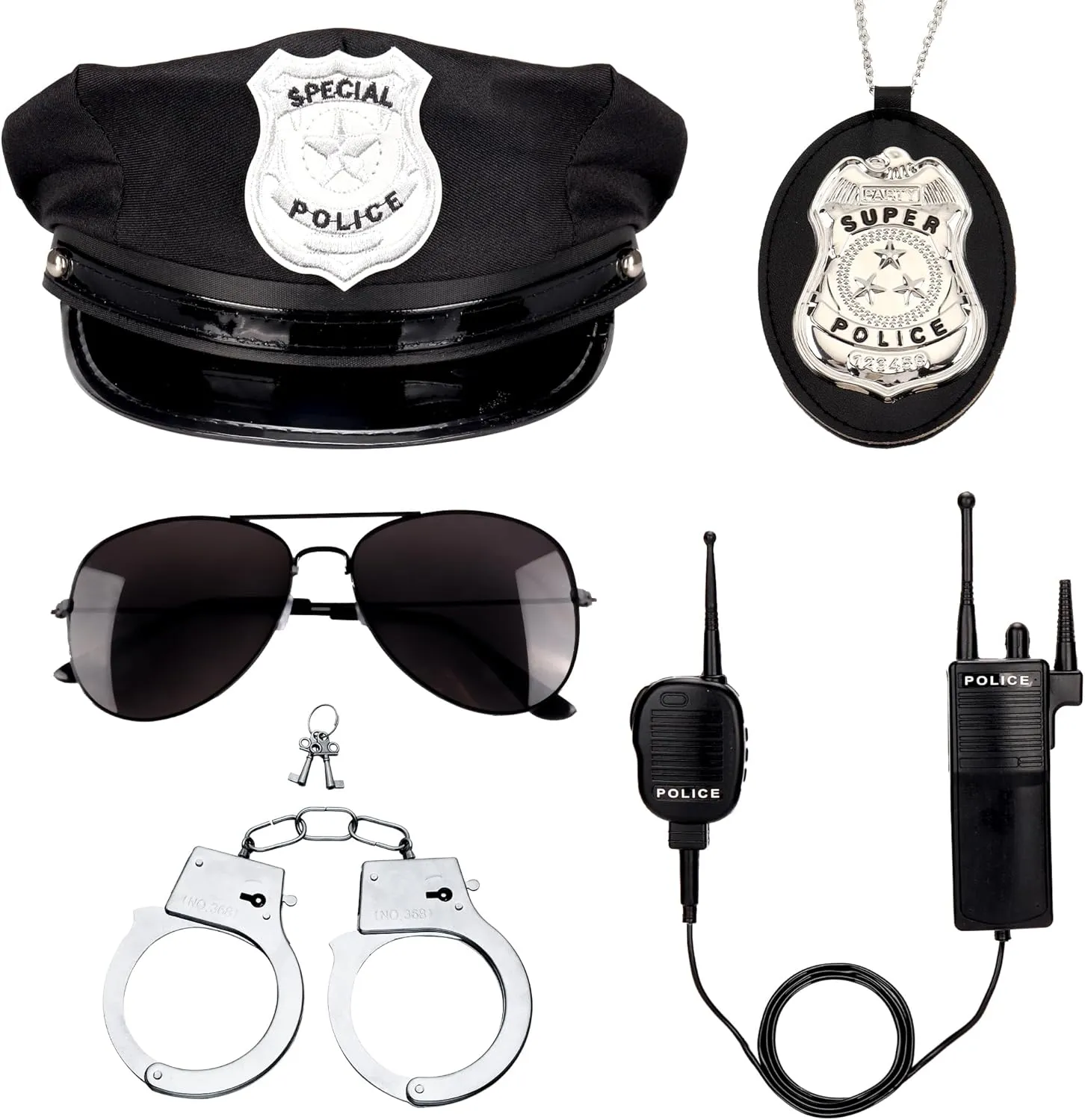 Police Costume Accessories Handcuffs Police Hat Badge Sunglasses Set Halloween Cop Swat Costume