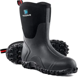 Rubber Boots for Women with Steel Shank, 6mm Neoprene Mid Calf Rain Boots, Waterproof Insulated Mud Work Boots All Season, Size 5-11