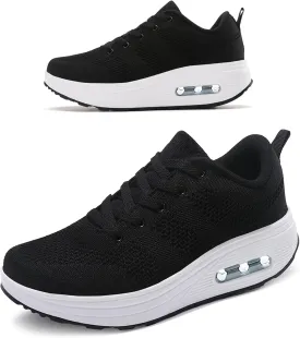 RUIDENG Platform Sneakers for Women Air Cushion | Walking Shoes Women Comfortable All Day | Thick Rocker Bottom
