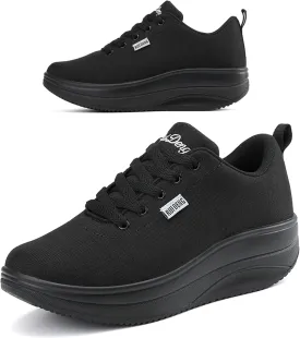 RUIDENG Platform Sneakers for Women Walking All Day | Slip Resistant Work Shoes for Women Comfortable | 2 Inch Thick Wedge Rocker Bottom