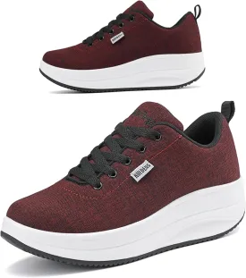 RUIDENG Platform Sneakers for Women Walking All Day | Slip Resistant Work Shoes for Women Comfortable | 2 Inch Thick Wedge Rocker Bottom