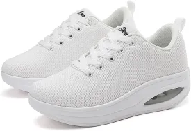 RUIDENG Walking Shoes for Women Air Cushion Nurse Slip Resistant Work Running Sneakers Platform Sneakers Comfortable Rocker Thick-Soled Weight Light