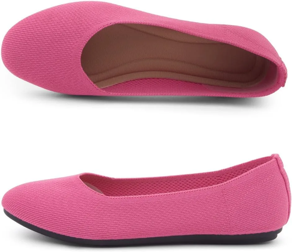 Shoe Land SL-Memory Womens Flats  Round Toe Dressy Ballet Flats, Foldable Slip-On Knit Flat Shoes with Memory Foam, Comfortable for Daily Wear, Work, Office, and Party