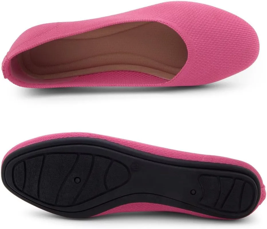 Shoe Land SL-Memory Womens Flats  Round Toe Dressy Ballet Flats, Foldable Slip-On Knit Flat Shoes with Memory Foam, Comfortable for Daily Wear, Work, Office, and Party
