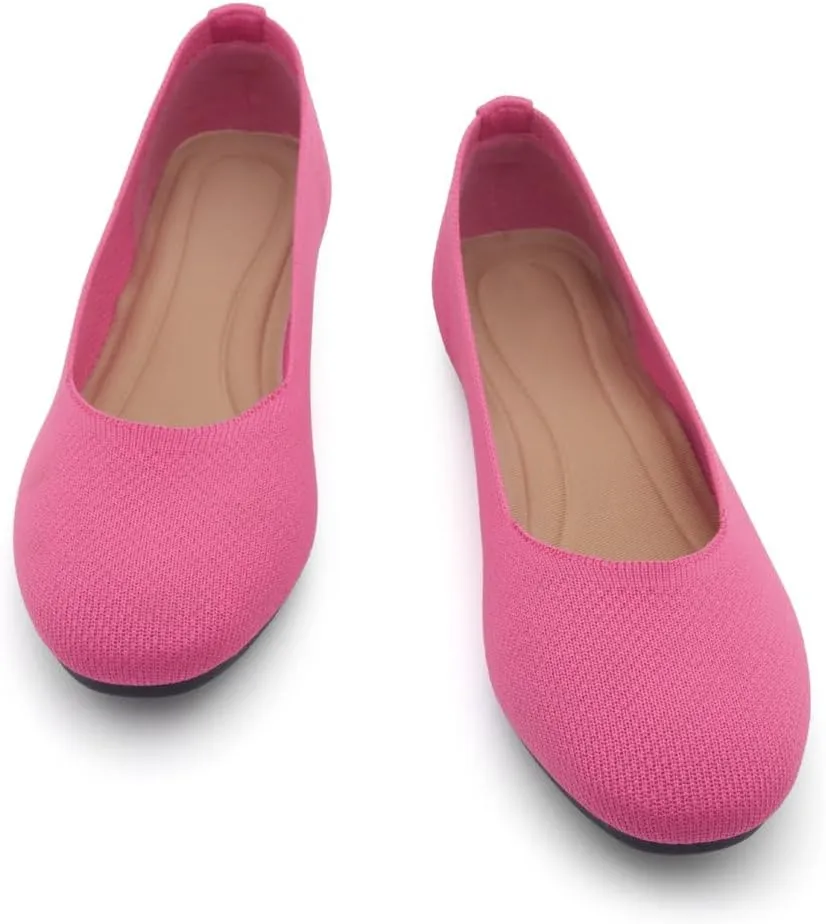 Shoe Land SL-Memory Womens Flats  Round Toe Dressy Ballet Flats, Foldable Slip-On Knit Flat Shoes with Memory Foam, Comfortable for Daily Wear, Work, Office, and Party