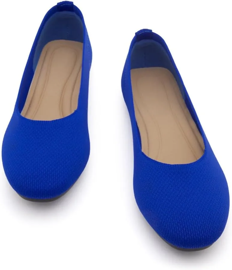 Shoe Land SL-Memory Womens Flats  Round Toe Dressy Ballet Flats, Foldable Slip-On Knit Flat Shoes with Memory Foam, Comfortable for Daily Wear, Work, Office, and Party