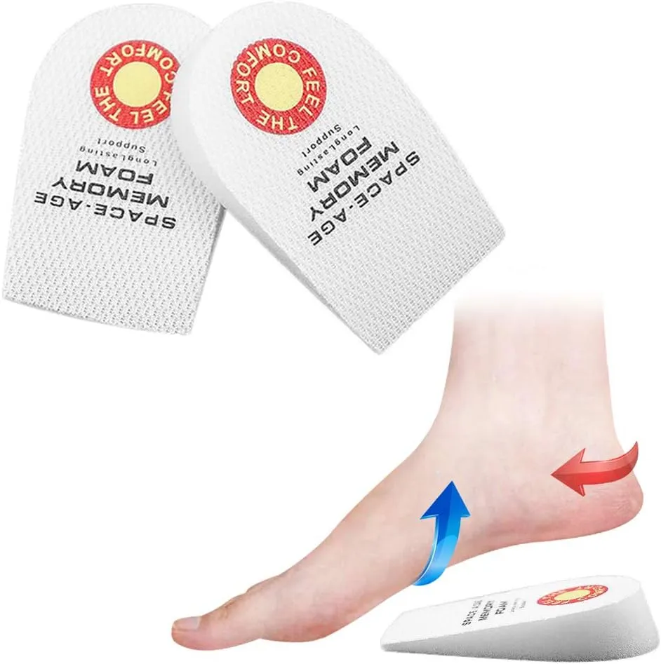 Soft Sponge Shoes Insoles Lift, Heel Support Height Increase Elevator Pads, Shock Absorbing Leg Length Heel Cups, Running Sports Breathable Half Inserts, for Sore Heel Pain Bone Spur (S)