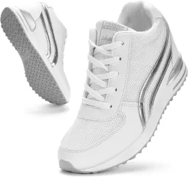 Sosenfer Hidden Heel Wedge Sneakers for Women Non-Slip Lace Up Walking Shoes Comfort Fashion Sneakers Ladies Platform Wedge Sneakers Breathable