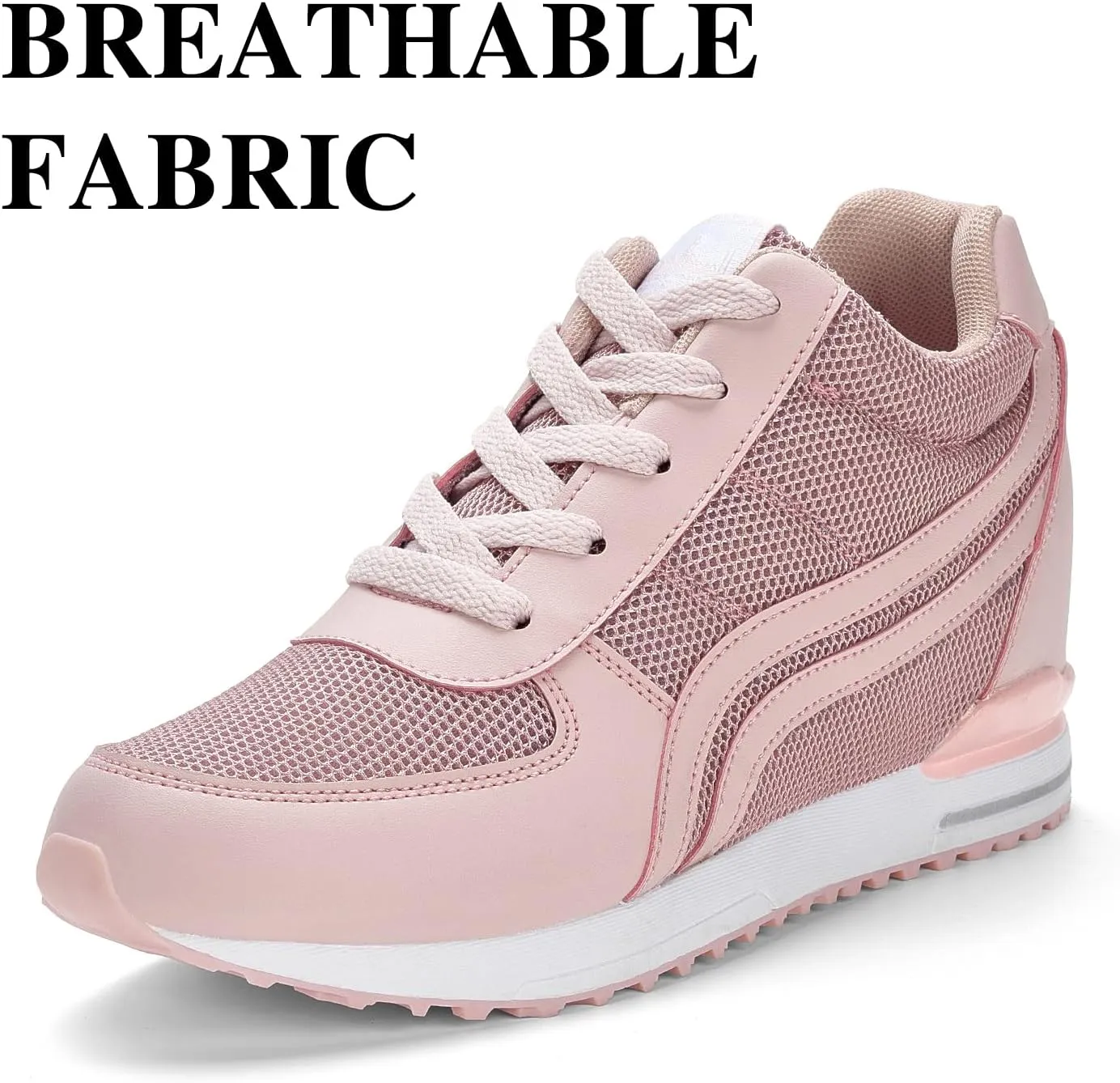 Sosenfer Hidden Heel Wedge Sneakers for Women Non-Slip Lace Up Walking Shoes Comfort Fashion Sneakers Ladies Platform Wedge Sneakers Breathable
