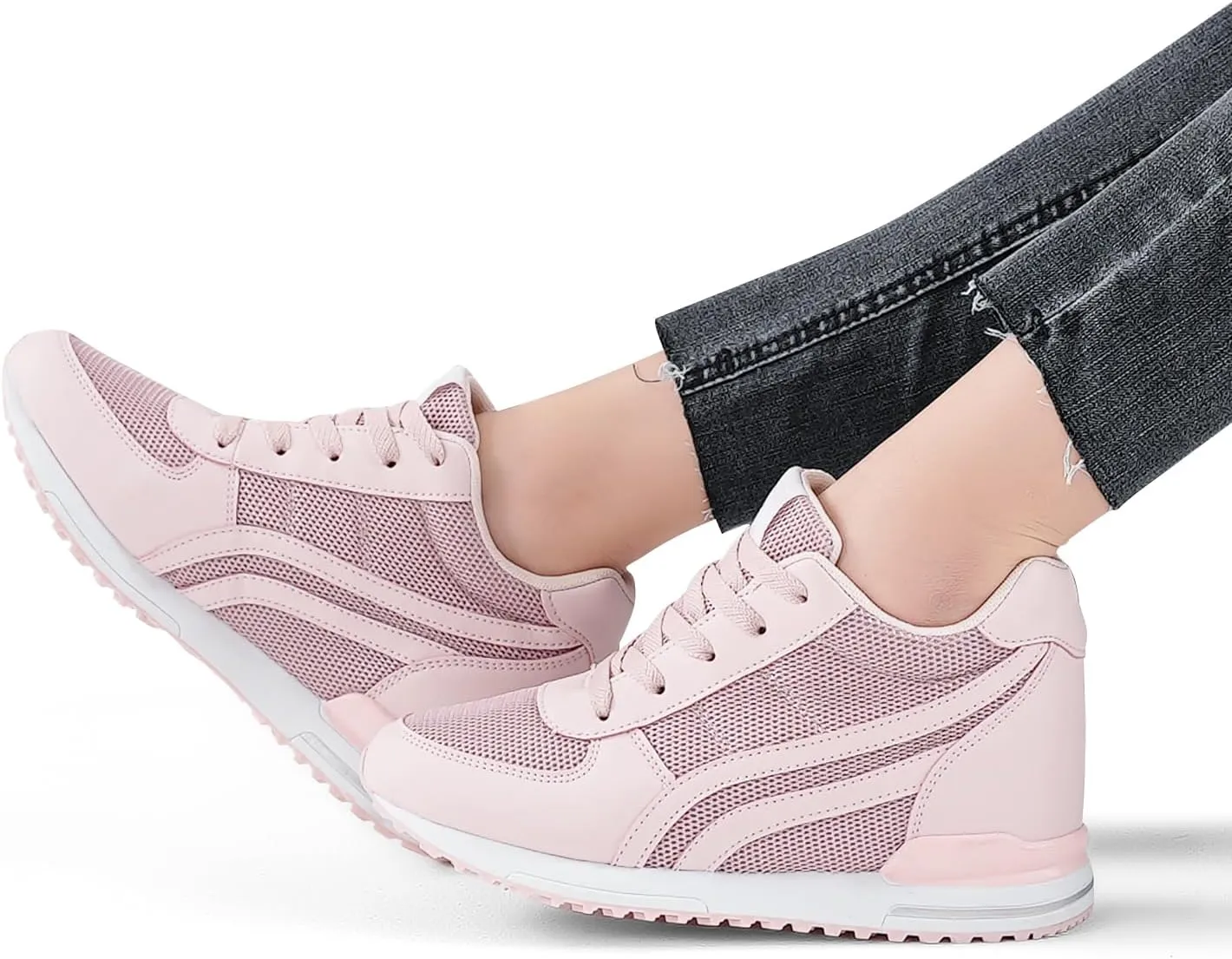 Sosenfer Hidden Heel Wedge Sneakers for Women Non-Slip Lace Up Walking Shoes Comfort Fashion Sneakers Ladies Platform Wedge Sneakers Breathable