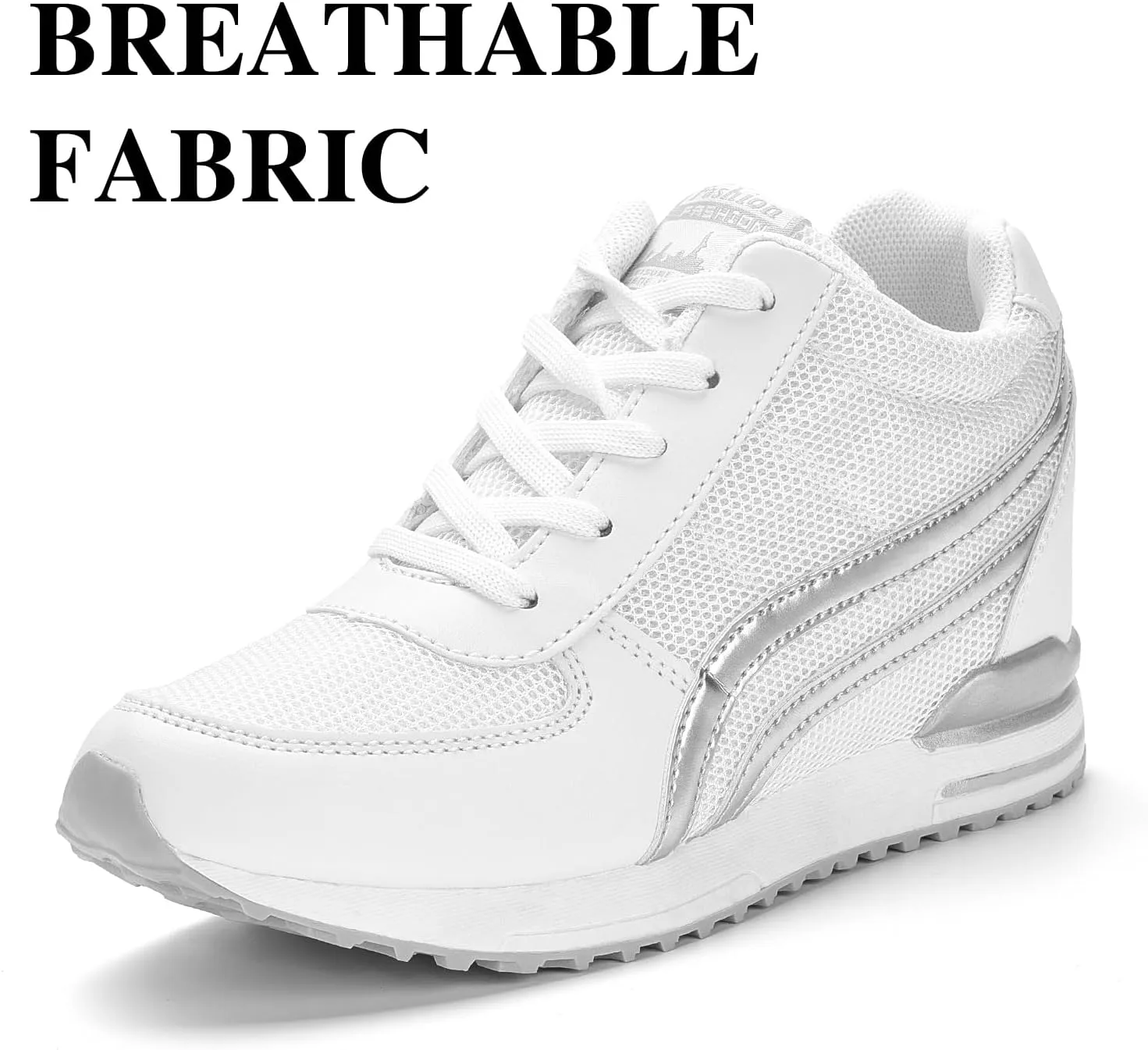 Sosenfer Hidden Heel Wedge Sneakers for Women Non-Slip Lace Up Walking Shoes Comfort Fashion Sneakers Ladies Platform Wedge Sneakers Breathable