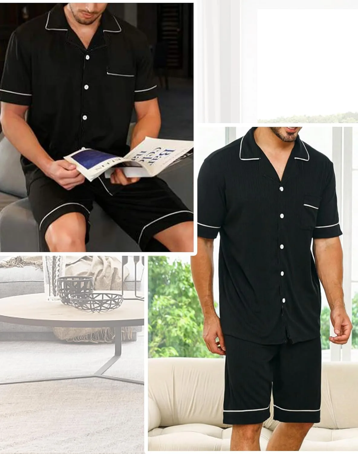 SWOMOG Mens Pajama Sets Short Sleeve Sleepwear Button Down Loungewear Soft Modal Lounge Pjs with Pockets S-XXL