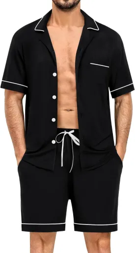 SWOMOG Mens Pajama Sets Short Sleeve Sleepwear Button Down Loungewear Soft Modal Lounge Pjs with Pockets S-XXL