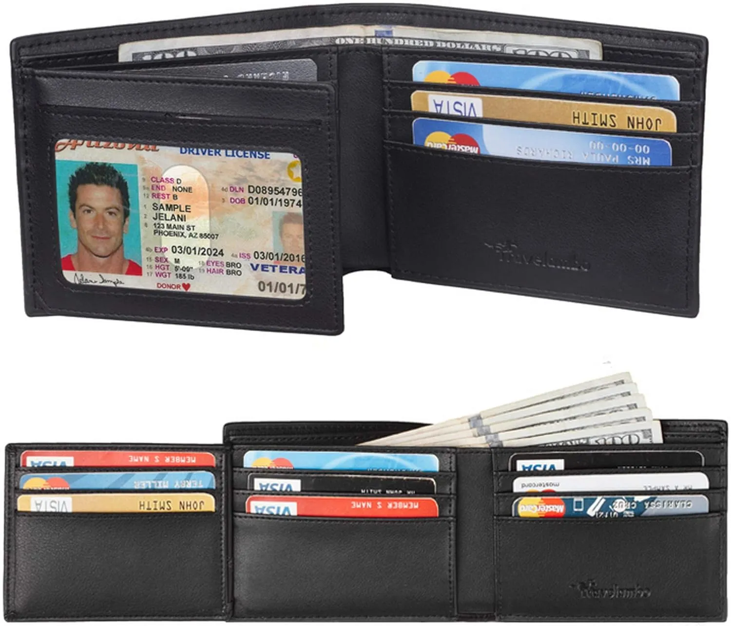 Travelambo Wallet for Men, Trifold RFID Blocking Mens Wallet, 12 Credit Card Holder Minimalist Front Pocket, Leather Slim Wallet with ID Window