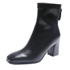 TUYUDO Women Fashion Boots Autumn Winter Stretch Boots Solid Color Square Toe Block Heel Zipper Ankle Boots Black Paperback  Large Print, May 7, 2023
