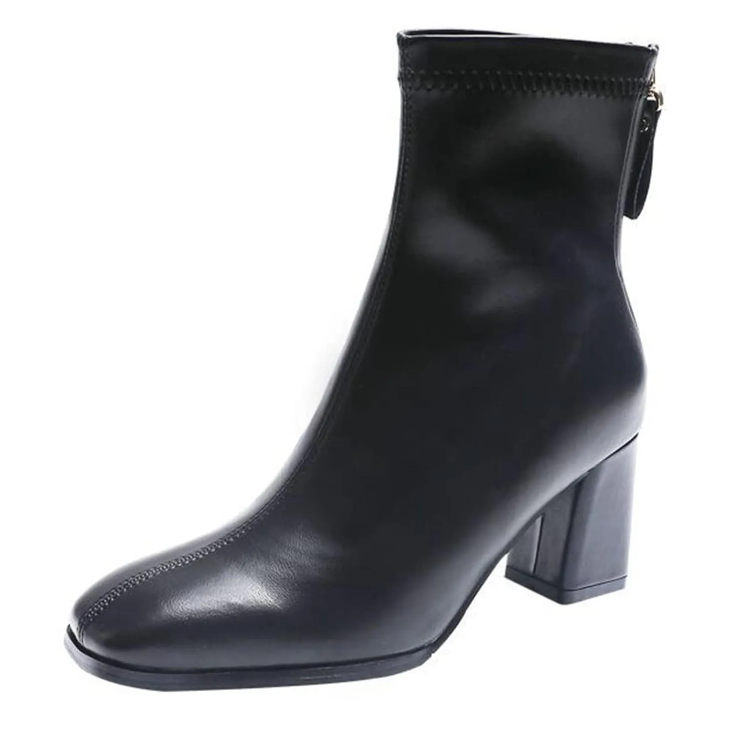 TUYUDO Women Fashion Boots Autumn Winter Stretch Boots Solid Color Square Toe Block Heel Zipper Ankle Boots Black Paperback  Large Print, May 7, 2023